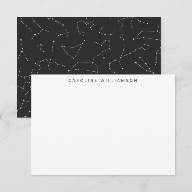 Carte De Correspondance Boho Constellation Stars Black Gold Personnalisé (Devant / Derrière)