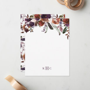 Carte De Correspondance Boho Fall Floral Monogramme Papier à lettres