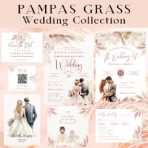 Boho Pampas Grass Blush Rose QR Code Encadrement