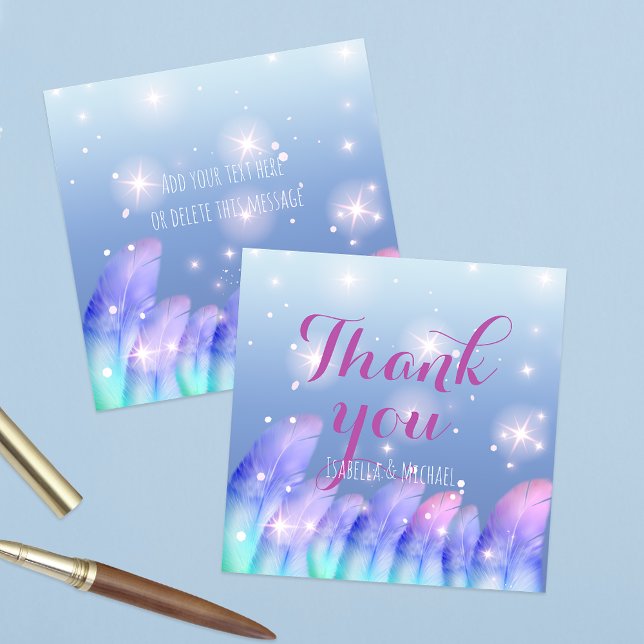 Carte De Correspondance Boho Purple Plumes rose Étincelles Merci (Créateur téléchargé)