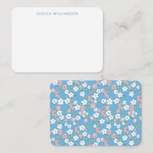 Carte De Correspondance Boho Retro Blue Ditsy Floral Custom Cadeau