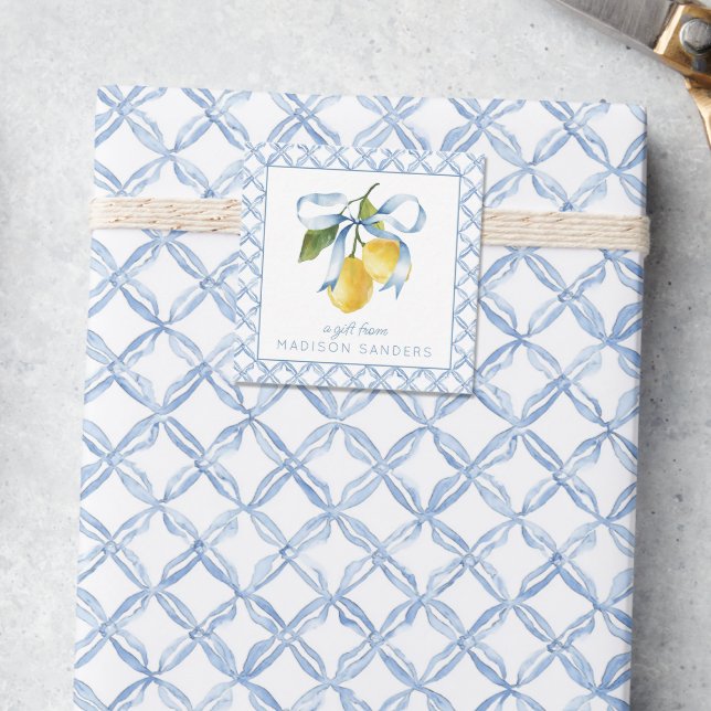 Carte De Correspondance Boîtier Cadeau Aquarelle bleu Bow Lemons (Créateur téléchargé)