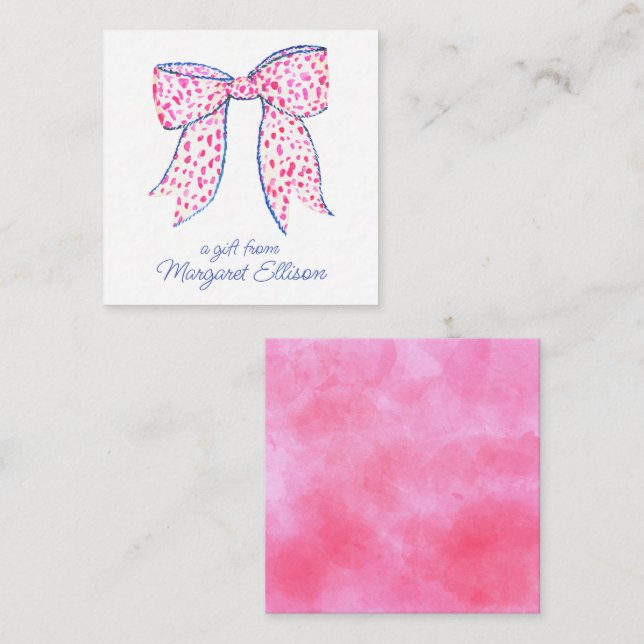Carte De Correspondance Boîtier Cadeau Aquarelle Pink Poka Dot Bow (Devant / Derrière)
