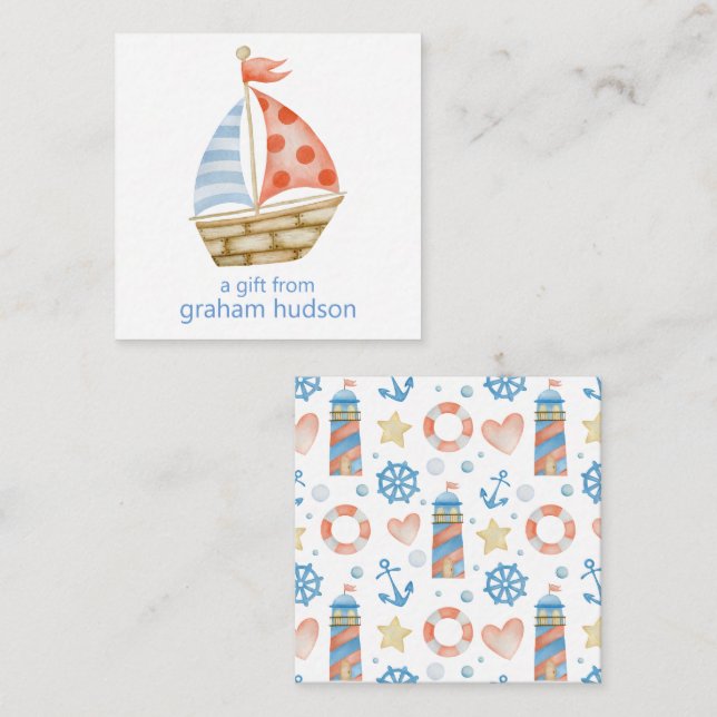 Carte De Correspondance Boîtier cadeau bateau nautique Aquarelle (Devant / Derrière)