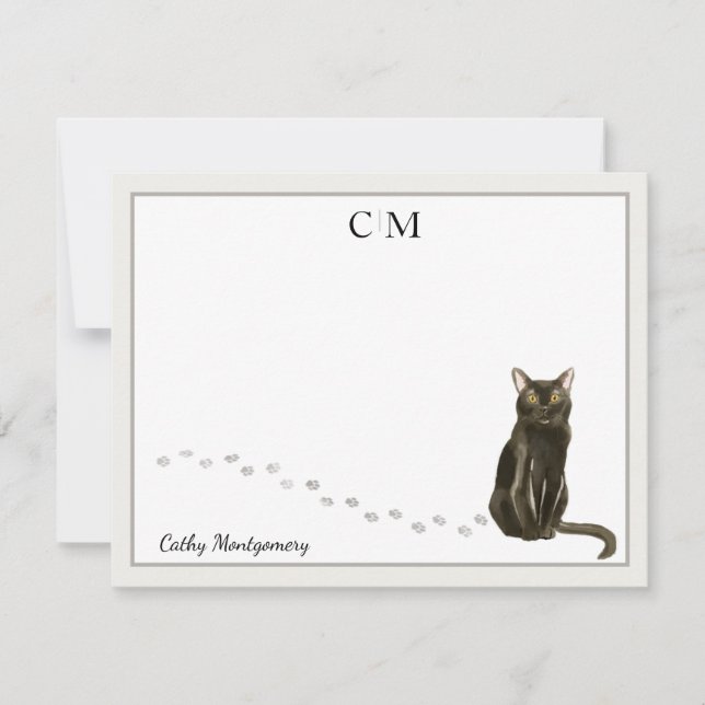 Carte De Correspondance Bombay Cat gris frontière Monogramme et nom (Devant)