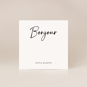 Carte De Correspondance Bonjour Élégant script français noir et blanc