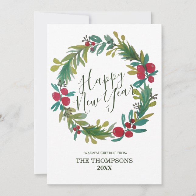 Carte De Correspondance Bonne année Aquarelle Florale Wreath (Devant)