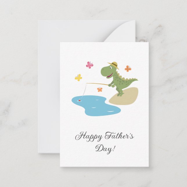 Carte De Correspondance Bonne Fête des pères Cute Cartoon Dinosaur Pêche (Devant)