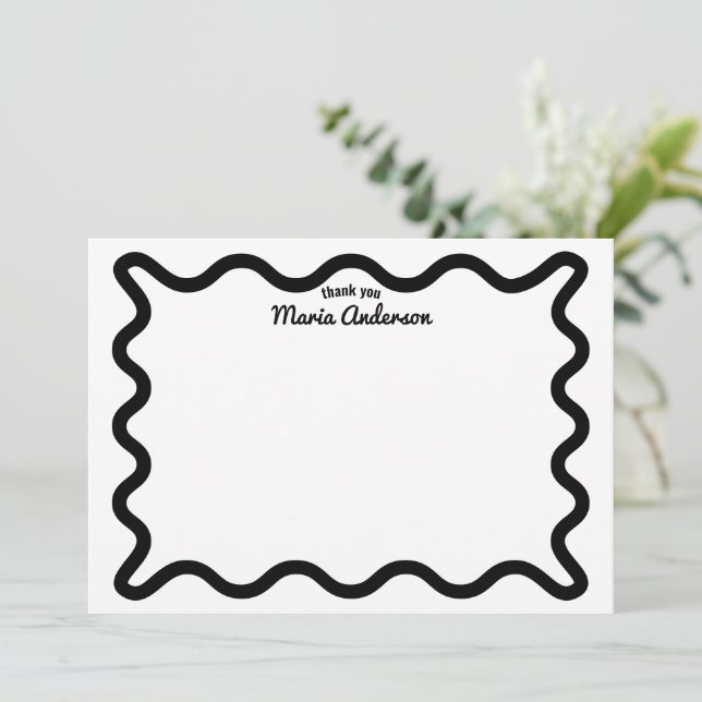 Carte De Correspondance Bordure Black Wavy Merci personnalisé (Debout devant)