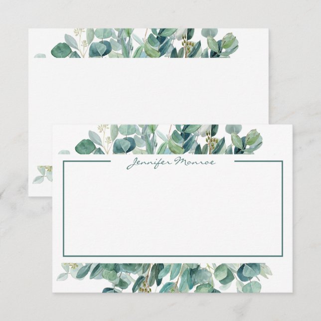 Carte De Correspondance Bordure Eucalyptus personnalisée doublée (Devant / Derrière)