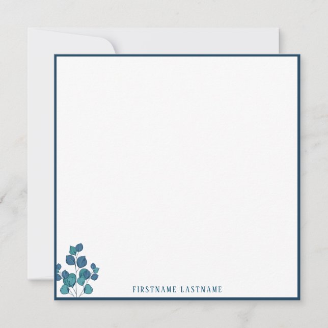 Carte De Correspondance Bordure florale bleu simple (Devant)