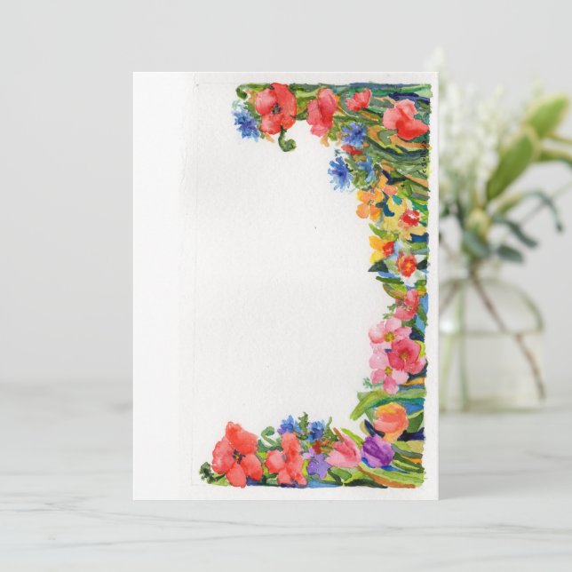 Carte De Correspondance bordure florale d'aquarelle vive (Debout devant)
