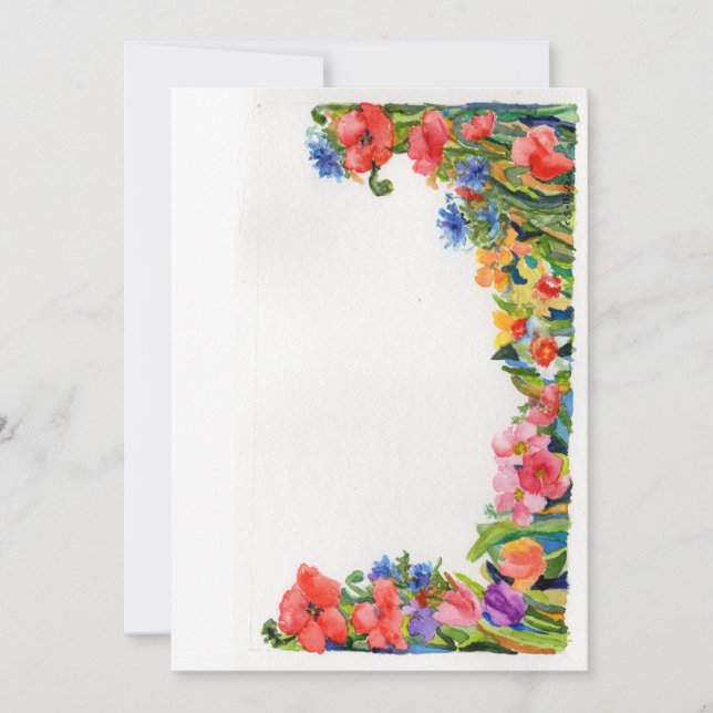 Carte De Correspondance bordure florale d'aquarelle vive (Devant)