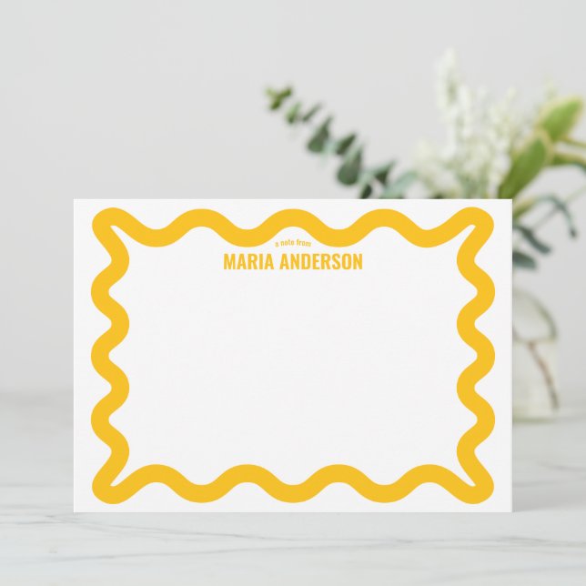 Carte De Correspondance Bordure Jaune Rétro Wavy Personnalisée (Debout devant)