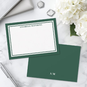 Carte De Correspondance Bordure vert émeraude Monogramme minimaliste