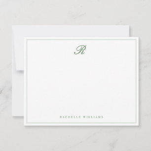 Carte De Correspondance Bordure Vert Sauge Élégant Script Monogramme Vinta