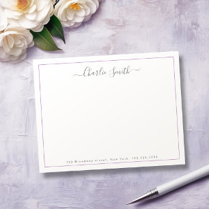 Carte De Correspondance Bordure violet simple script personnalisé