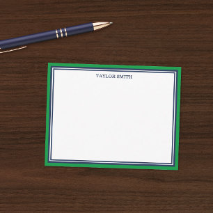 Carte De Correspondance Bordures vertes et bleu marine Ajoutez votre nom
