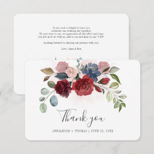 Carte De Correspondance Botanique florale Bourgogne Mariage Merci