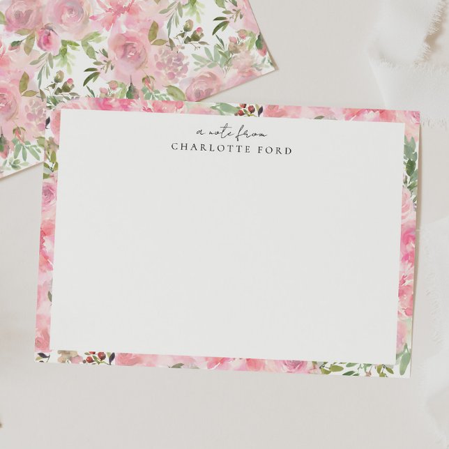 Carte De Correspondance Botanique rose rose pivoine Rose Fille cadre flora (Créateur téléchargé)