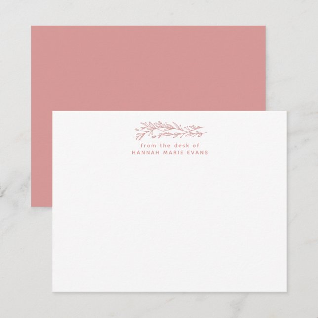 Carte De Correspondance Botanique Rustique Simple Rose (Devant / Derrière)