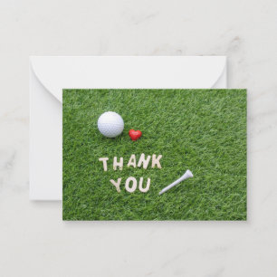 Carte De Correspondance Boule de golf avec Merci avec amour & tee en vert