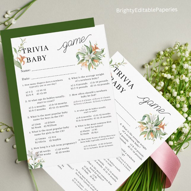 Carte De Correspondance Bouquet de fleurs Baby shower Trivia Gam (Créateur téléchargé)