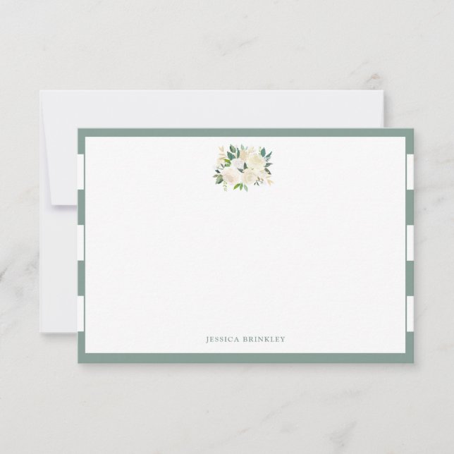 Carte De Correspondance Bouquet Rose blanche | Personnalisé fixe (Devant)