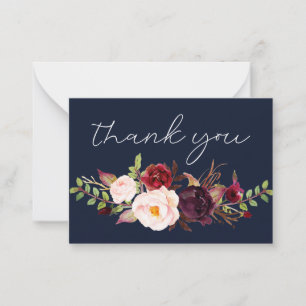 Carte De Correspondance Bourgogne Marsala Floral Noir Petit Marine Merci