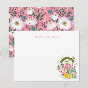 Carte De Correspondance Bouteille & Tea Tin Rose Papier à lettres florale 