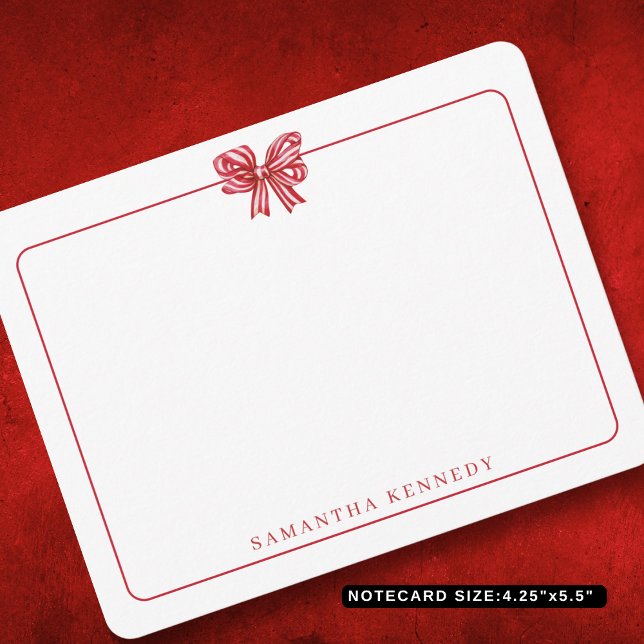 Carte De Correspondance Bow Aquarelle tendance et papeterie fille frontièr (Trendy Watercolor Bow And Border Girly Stationery Note Card
)