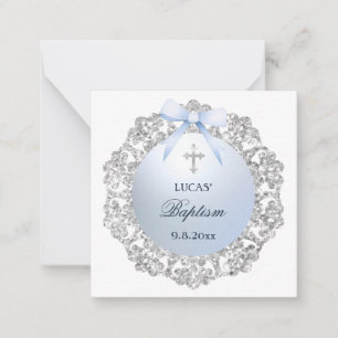 Carte De Correspondance Bow Baptiste Cadeau Argent Cadre Bleu Bow Enceinte