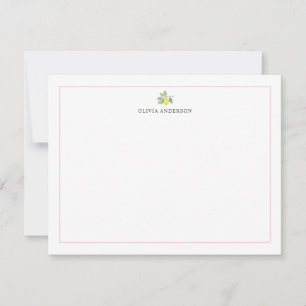 Carte De Correspondance Branche de citron à l'aquarelle Bordure rose Perso