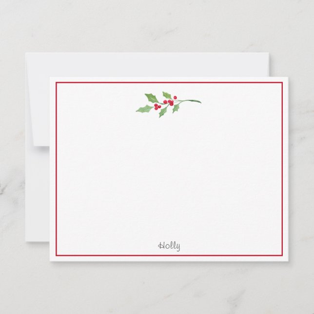 Carte De Correspondance Branche de houx aquarelle (Devant)