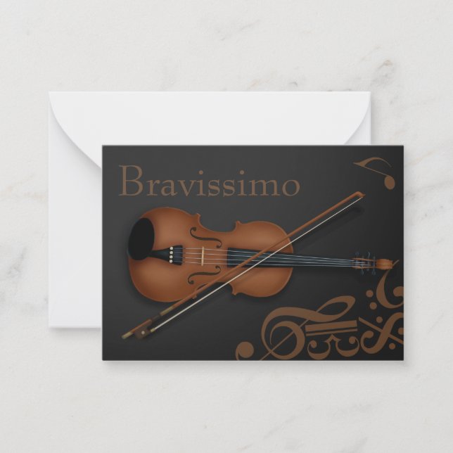 Carte De Correspondance "Bravissimo" Violon Brown & Bow Noir & Brown (Devant)