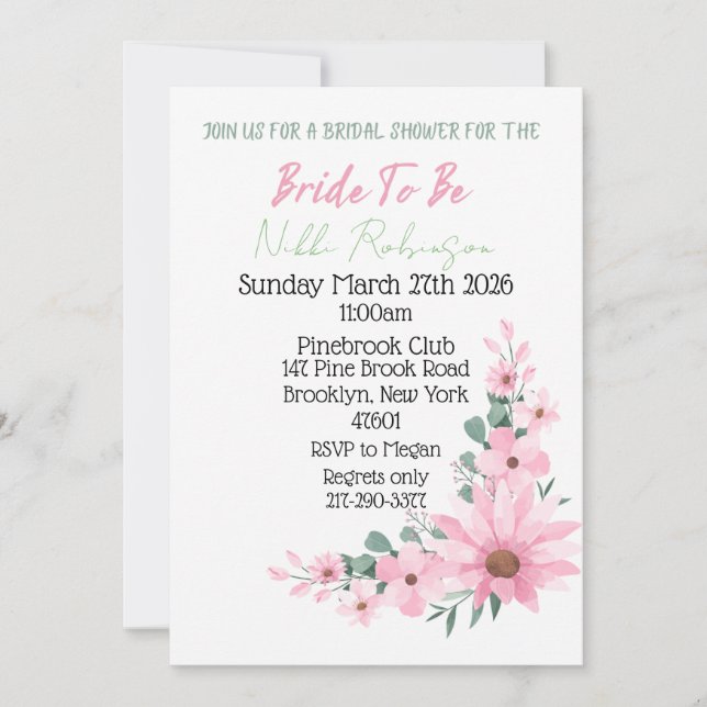 Carte De Correspondance Bridal Shower Pink Flower Invite (Devant)