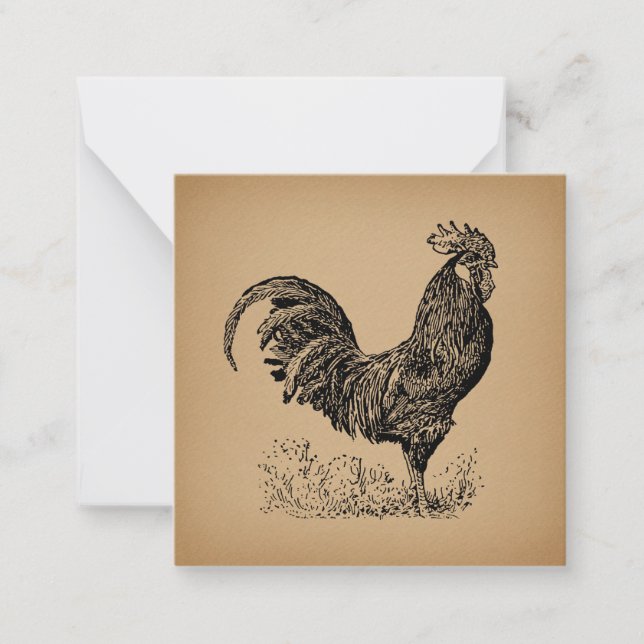 Carte De Correspondance Brown Antique Rooster Illustration Chicken Art (Devant)