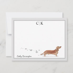 Carte De Correspondance Brown Dachshund Gris Monogramme de la frontière Vo