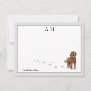 Carte De Correspondance Brown Labradoodé Chien Gris Bordure Monogramme per