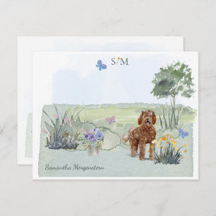 Carte De Correspondance Brown Labradoodle Chien Papillon Monogramme et nom