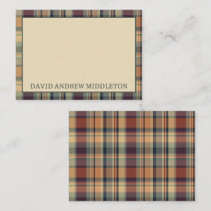 Carte De Correspondance Brown rustique et Plaid à la crème Personnalisé