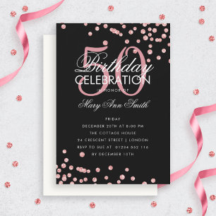 Carte De Correspondance Budget Anniversaire Confetti Rose Gold Black Invit