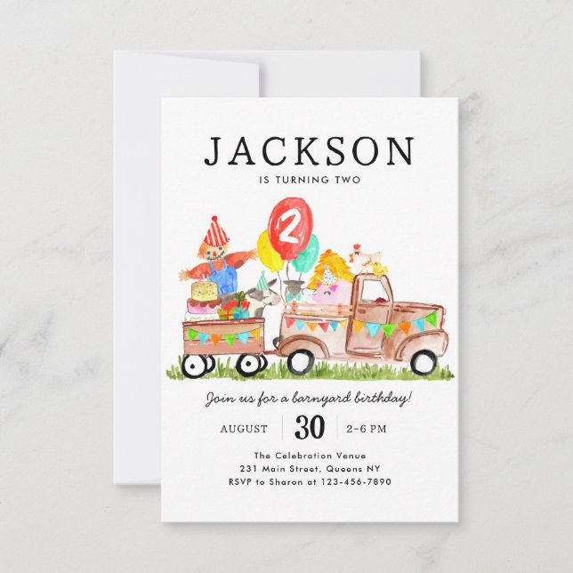 Carte De Correspondance Budget Barnyard Animaux Camion Enfants Ferme Anniv (Devant)