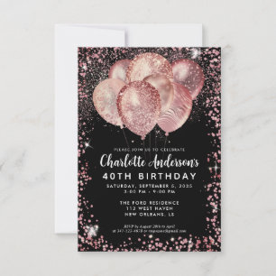 Carte De Correspondance Budget Black Rose Gold Parties scintillant Balloon