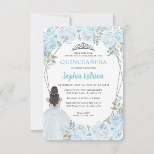 Carte De Correspondance Budget Blue Silver Floral Princesse Quinceañera