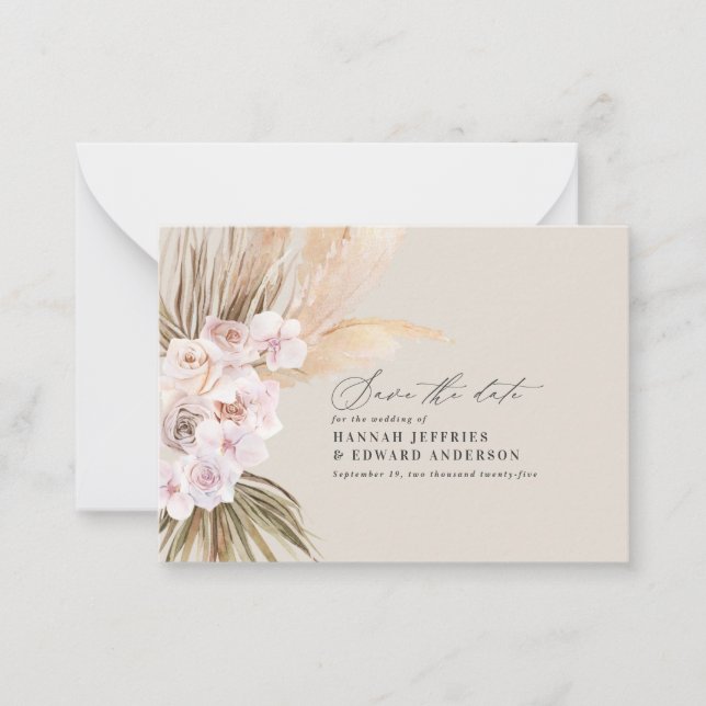 Carte De Correspondance budget boho pampas herbe mariage enregistrer la da (Devant)