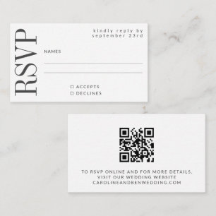 Carte De Correspondance Budget Bold Noir Blanc RSVP QR Code Site Web