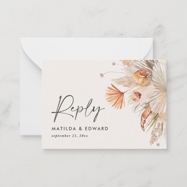 Carte De Correspondance budget botanique mariage pampas herbe réponse RSVP (Dos)