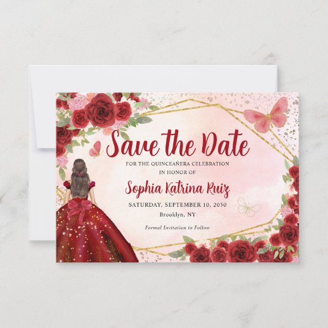 Carte De Correspondance Budget Burgundy Princesse Quinceañera Enregistrer  (Devant)