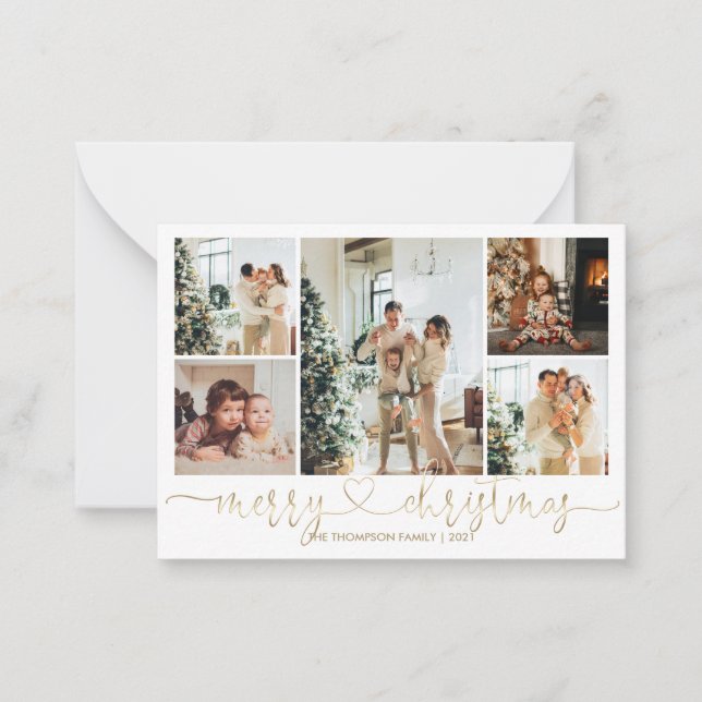 Carte De Correspondance BUDGET Coeur Script Or Joyeux Noël 5 Photo (Devant)